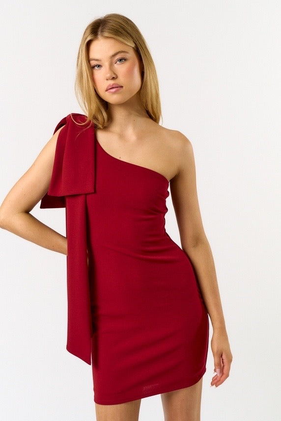 One shoulder Dress with oversized ribbon