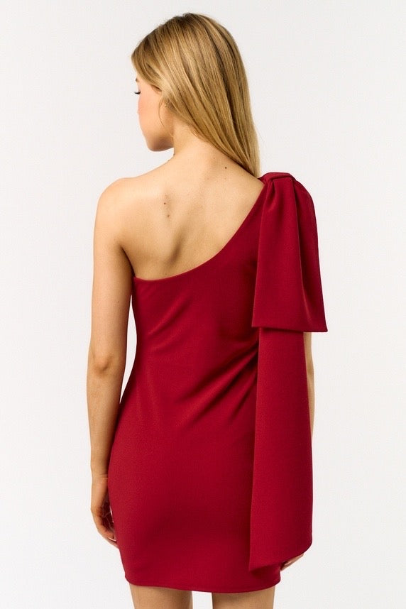 One shoulder Dress with oversized ribbon