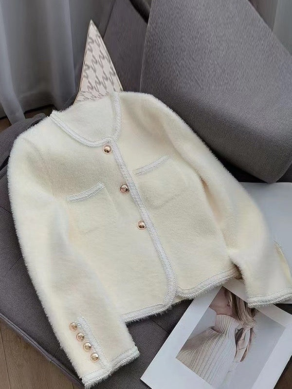 Buttoned Velvet Long Sleeve Loose Cardigan