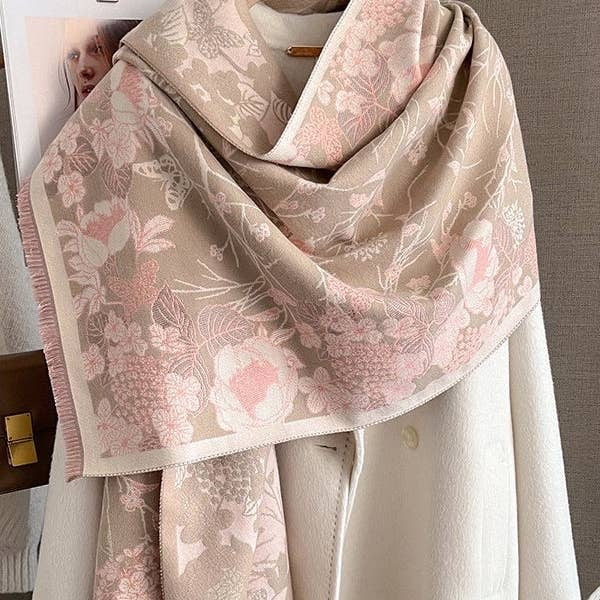 Fringed Keep Warm Knitted Flower Shawl&Scarf