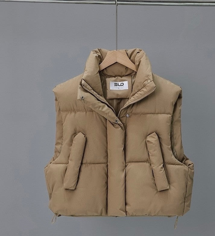 Short Down Cotton Vest Casual Solid Color Khaki