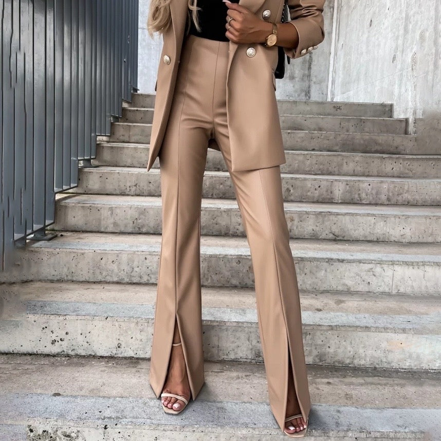 Slim Temperament Sexy Casual Split Leather Pants