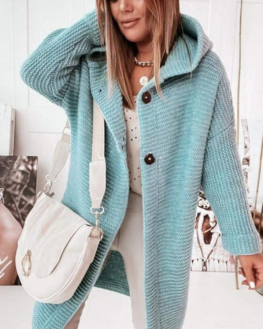 New Drop Shoulder Button Front Hooded Cardigan