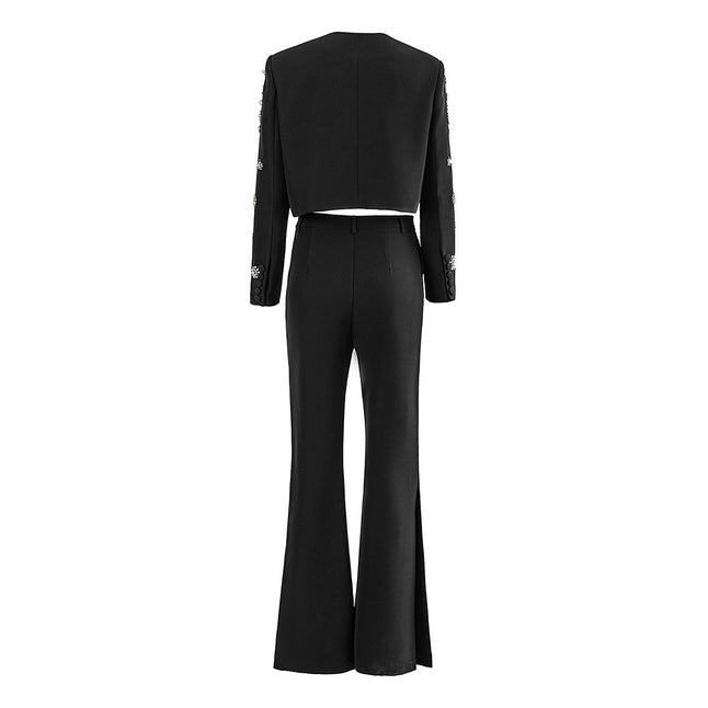 Women Embellished Blazer and Flare Pants Set