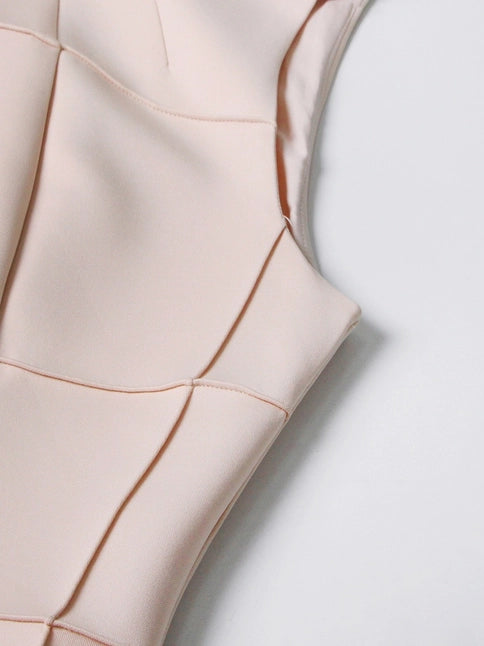 Stand Collar Sleeveless Waist Slimming Pleated Dress