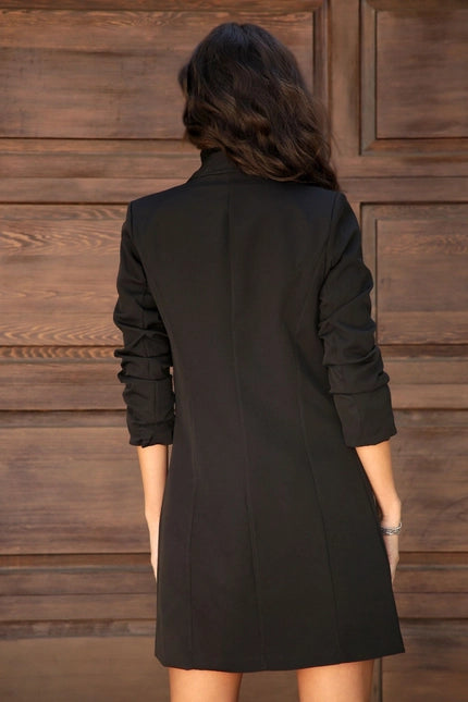 Solid Ruched Sleeve Boyfriend Blazer
