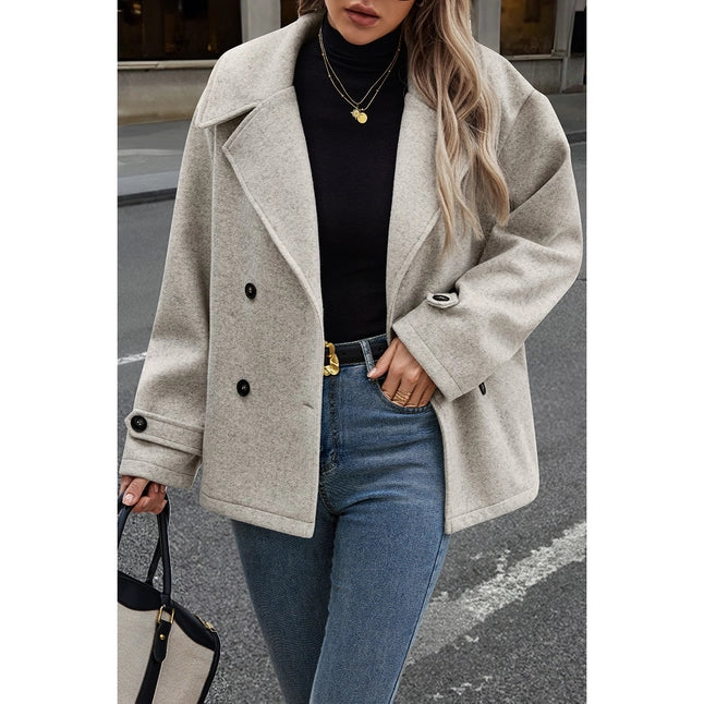 Solid Button Trim Breasted Notched Collar Coat