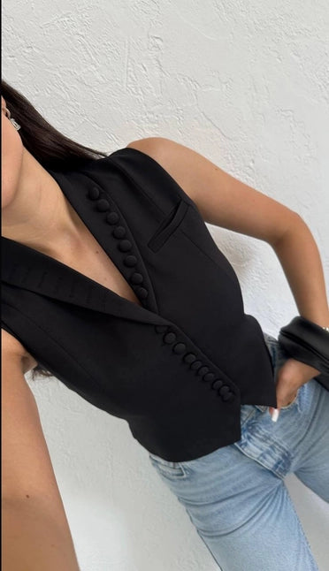 Chic Sleveless Vest with Buttons- Elegant Suit Vest Womens