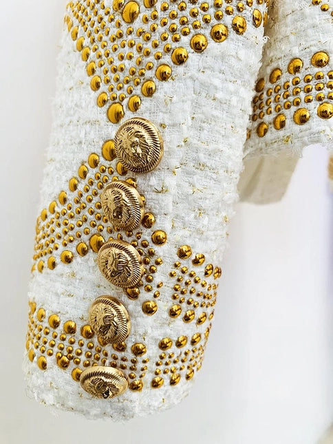 Emilia White Tweed Metal Stud Jacket