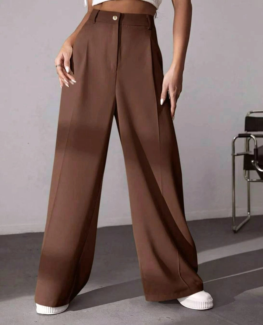 Solid Office Straight Wide-Leg Suit Pants