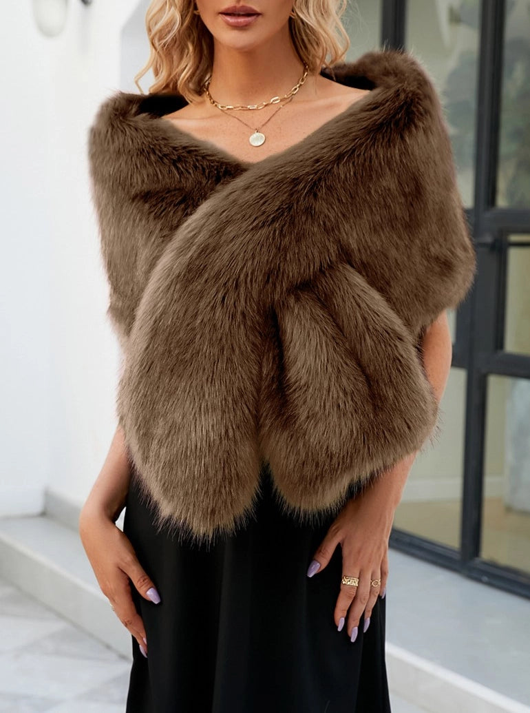 Warm Faux Fur Cross Shawl