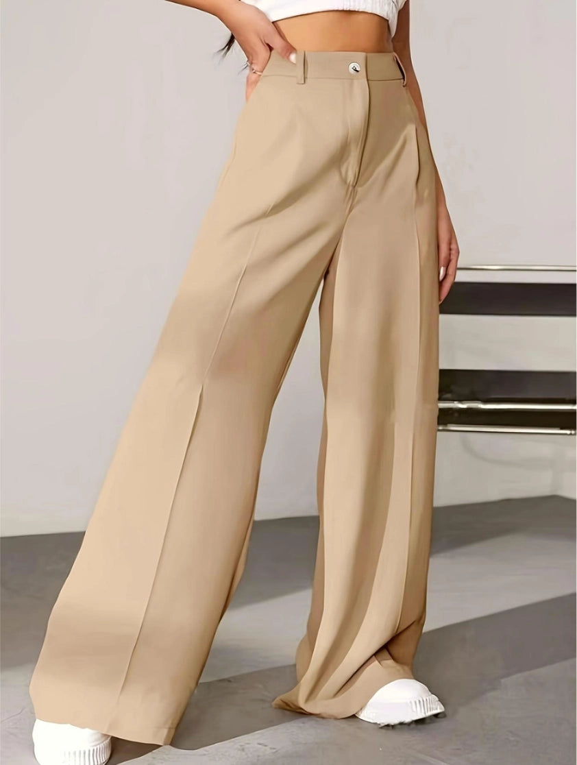 Solid Office Straight Wide-Leg Suit Pants