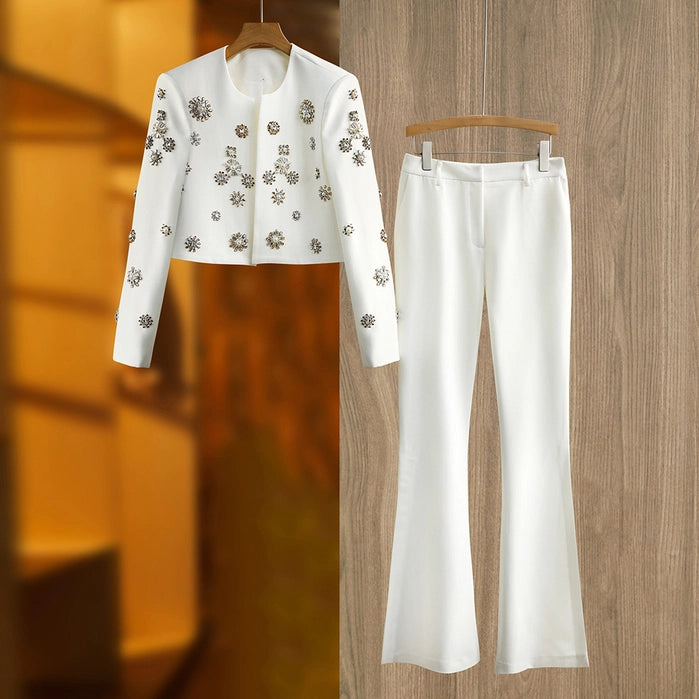 Women Embellished Blazer and Flare Pants Set