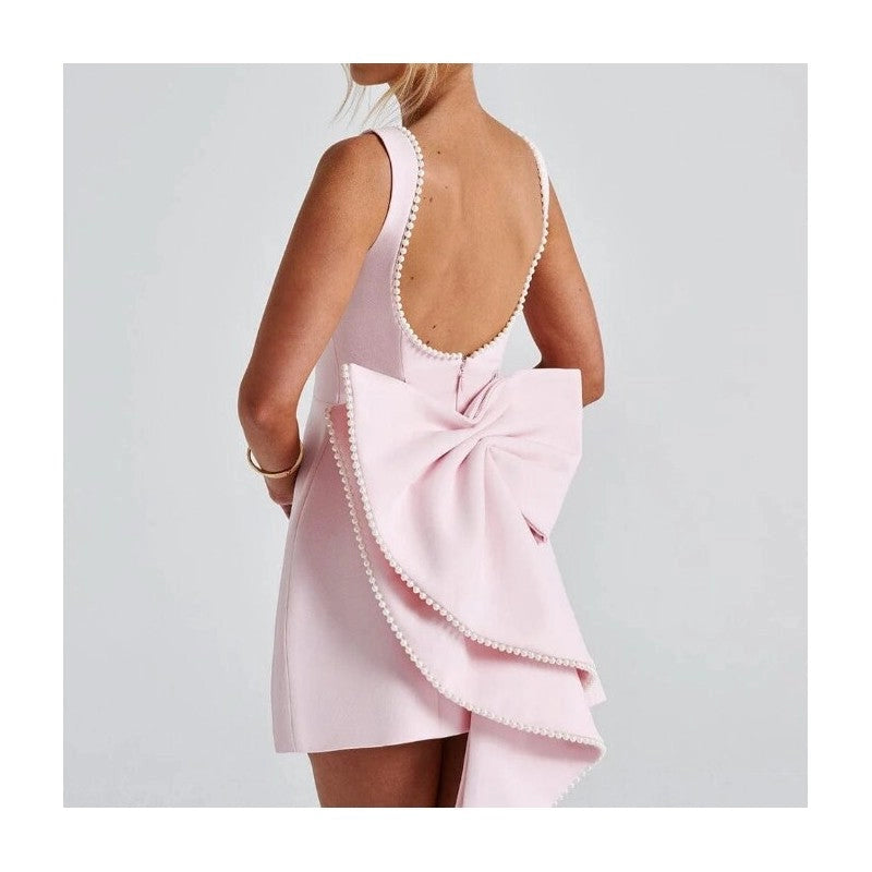 Pearl Butterfly Bow Bodycon Mini Dress