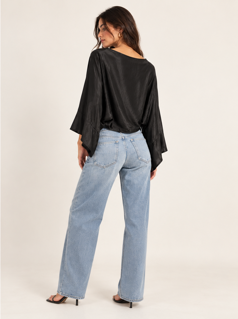 Satin Tie-Front Dolman Blouse