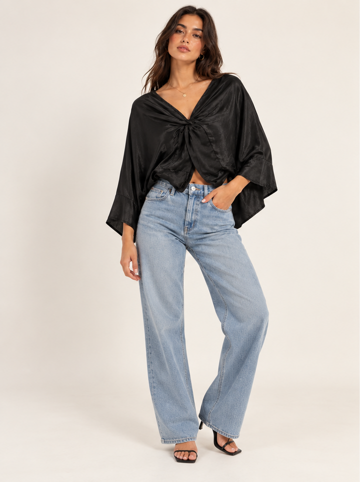 Satin Tie-Front Dolman Blouse