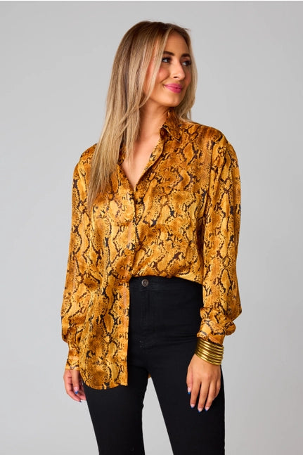 Portia Snake Charmer Long Sleeve Button Up Top