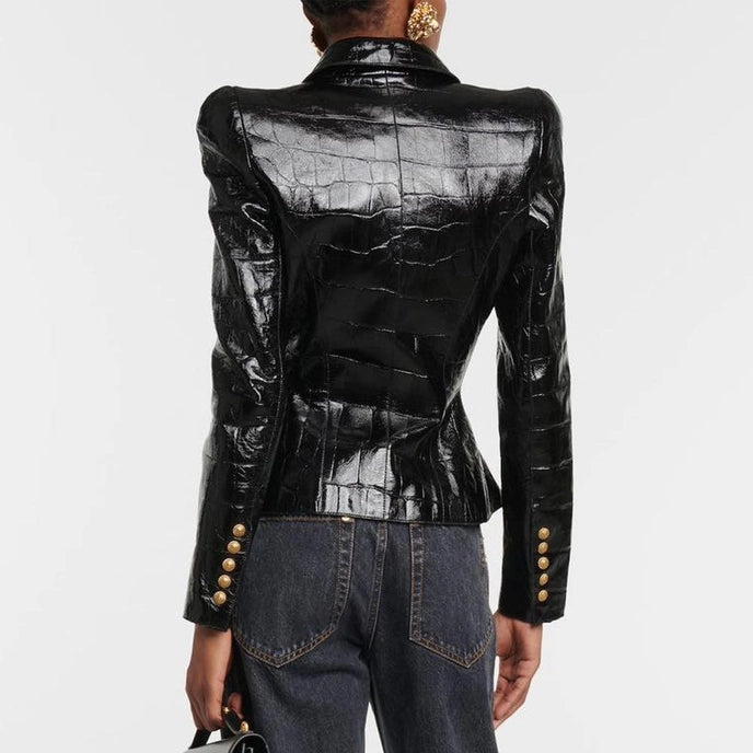 Black Faux Leather Blazer Jacket