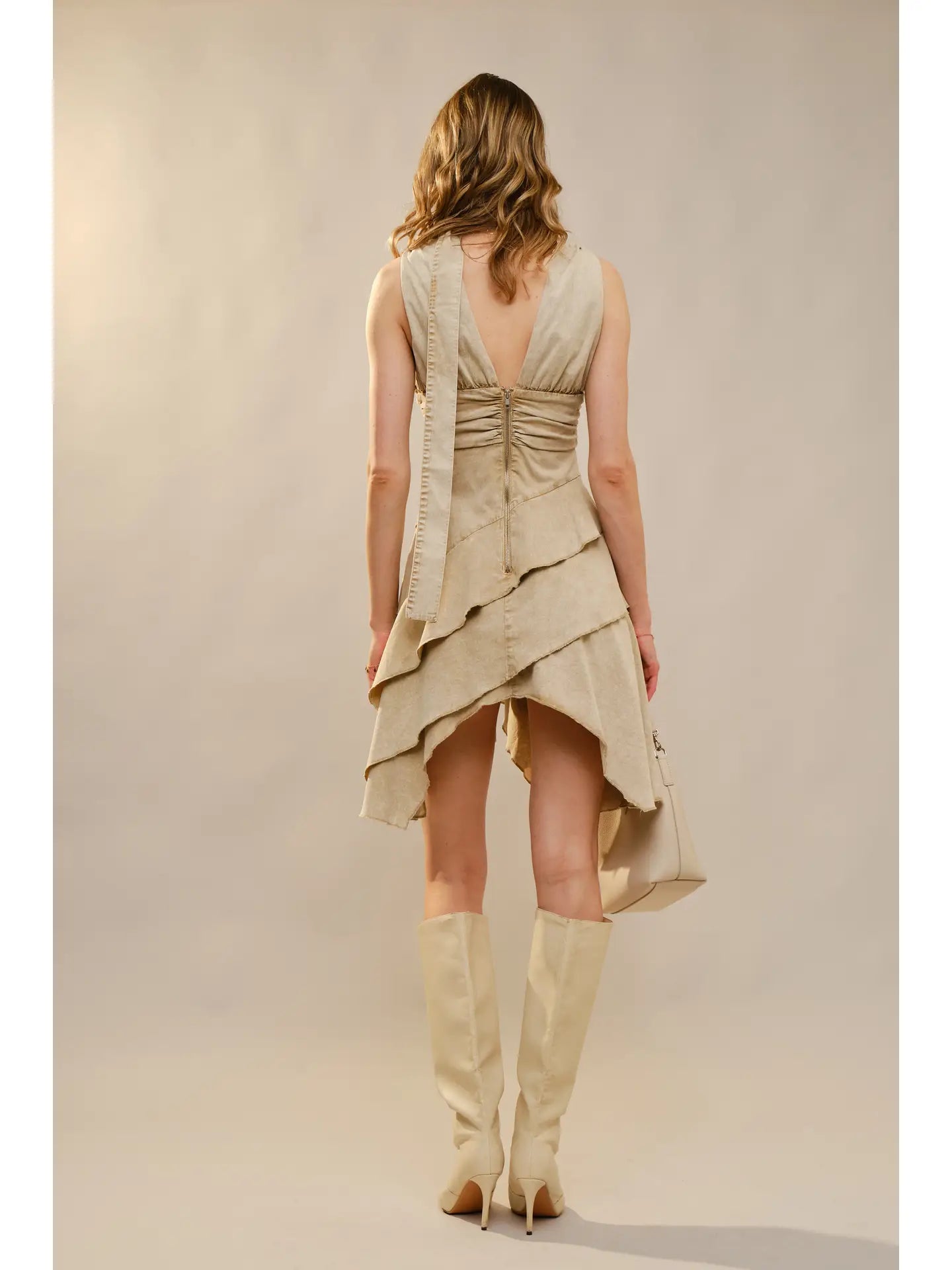 Layered Hem Ruched Waistband Dress