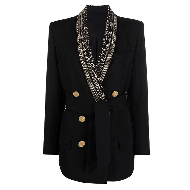 Chic Green-Collar Blazer with Hot Metal Accent
