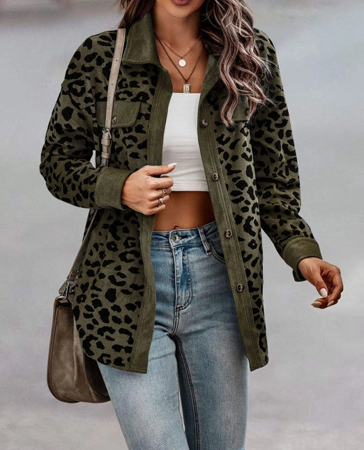 Leopard Print Button Long Sleeve Jacket For Women