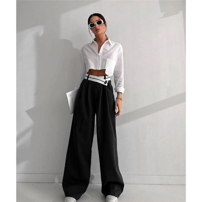 Patchwork High Waisted Wide Leg Trousers
