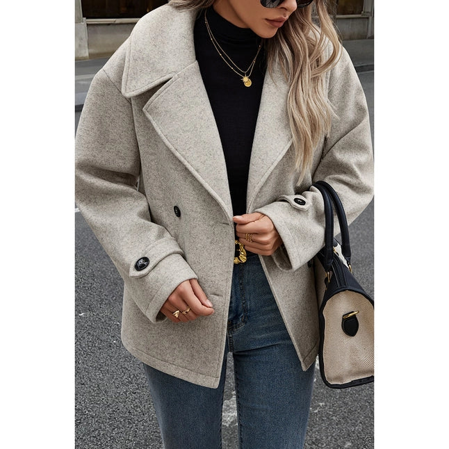 Solid Button Trim Breasted Notched Collar Coat