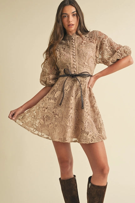 Crochet Lace Victorian Style Mini Dress