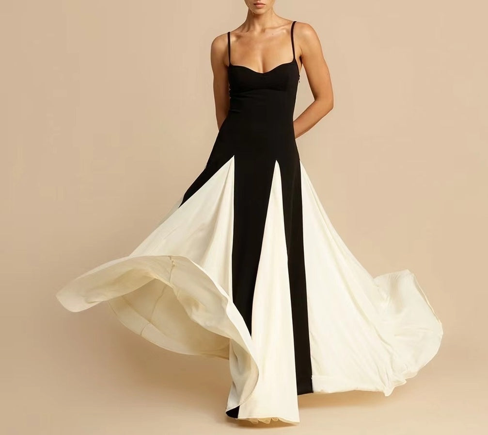 Chic B&W Beach Suspender Maxi Dress