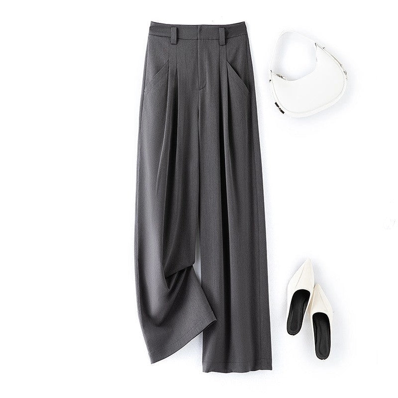 Relaxed Fit Solid Color Wide Leg Floor-Length Suit Trouser