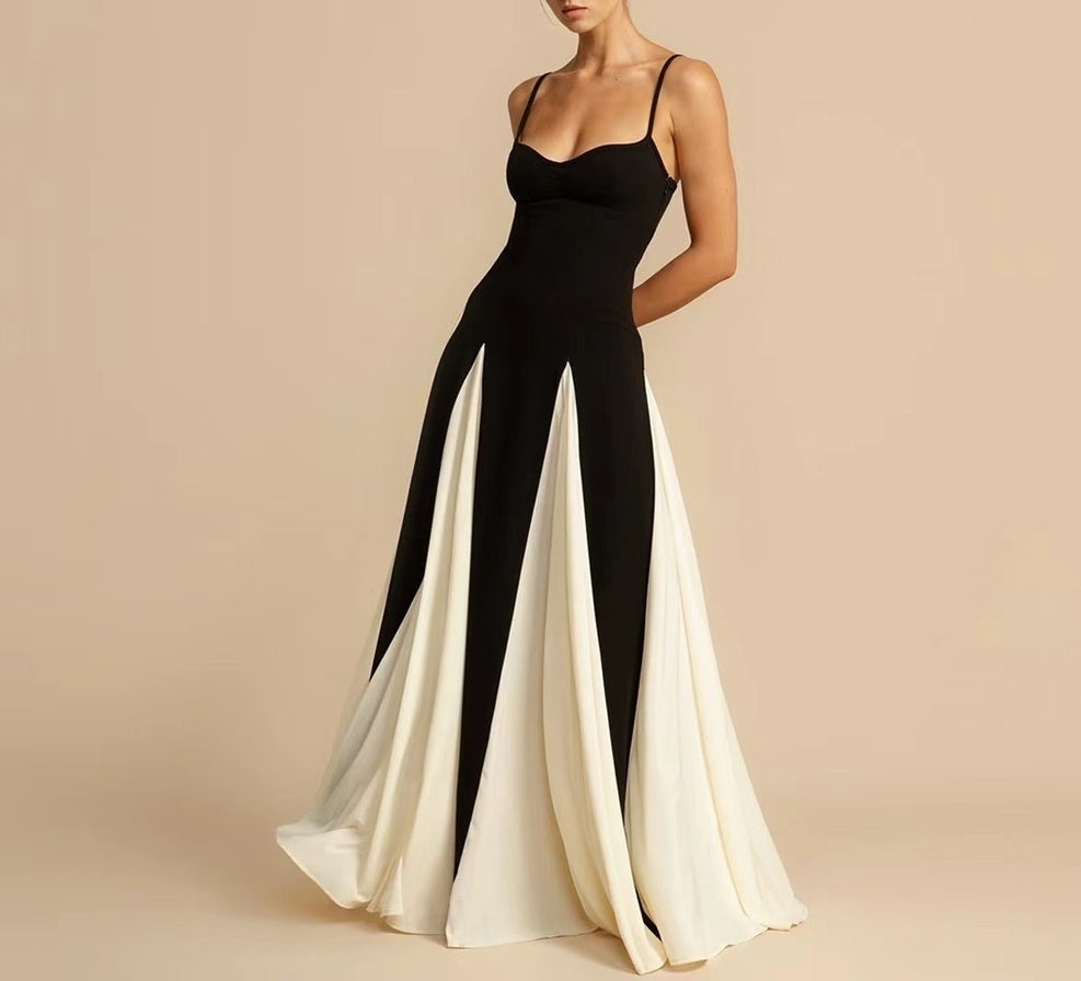 Chic B&W Beach Suspender Maxi Dress