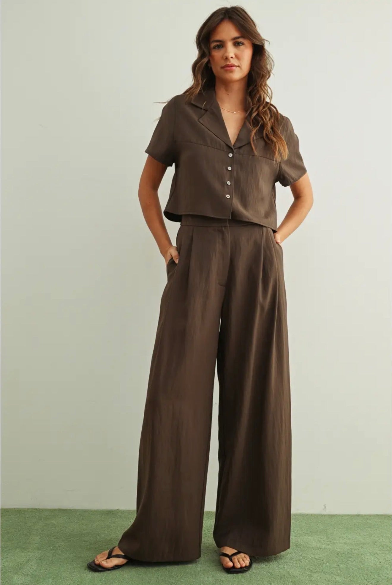 Mocha Button-Up Cropped Shirt