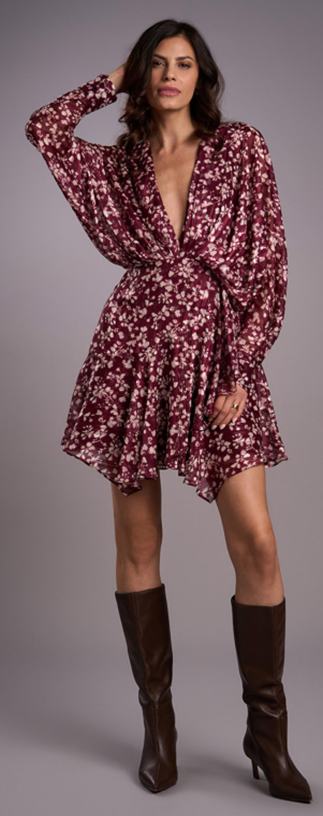 Burguindy Floral Mini Dress