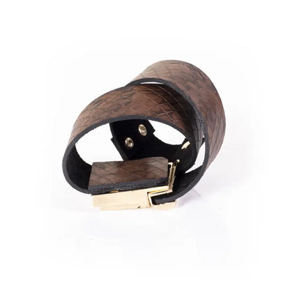 Wide Brown Snakeskin-Textured Leather Cuff Bracelet