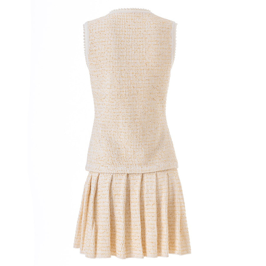 Tweed Vest & Pleated Skirt Set