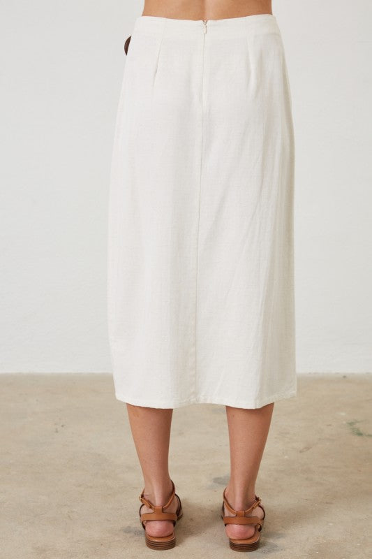 LINEN BLEND WRAP MIDI SKIRT