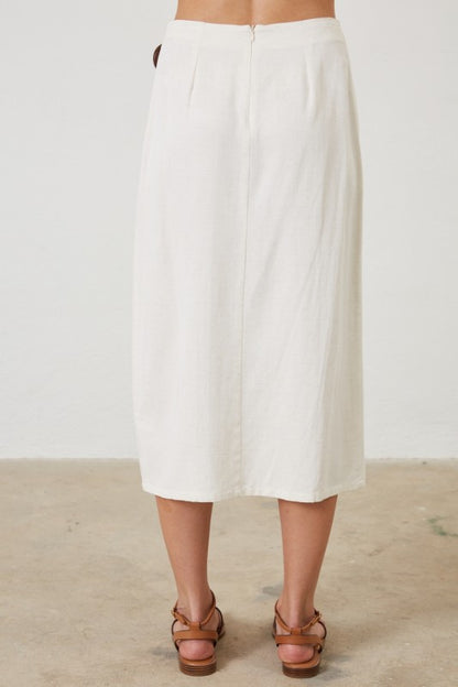 LINEN BLEND WRAP MIDI SKIRT