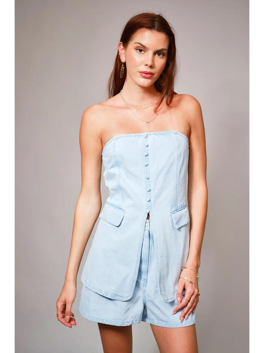 Tube Button Detail Tunic Denim Set