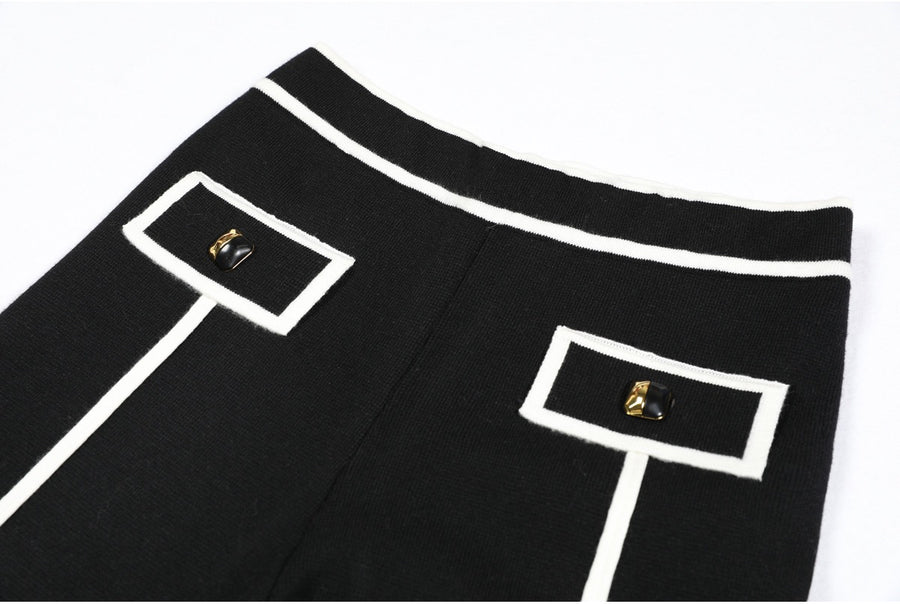 Chic Tweed Knit Cardigan Jacket & Trimmed Pants Set
