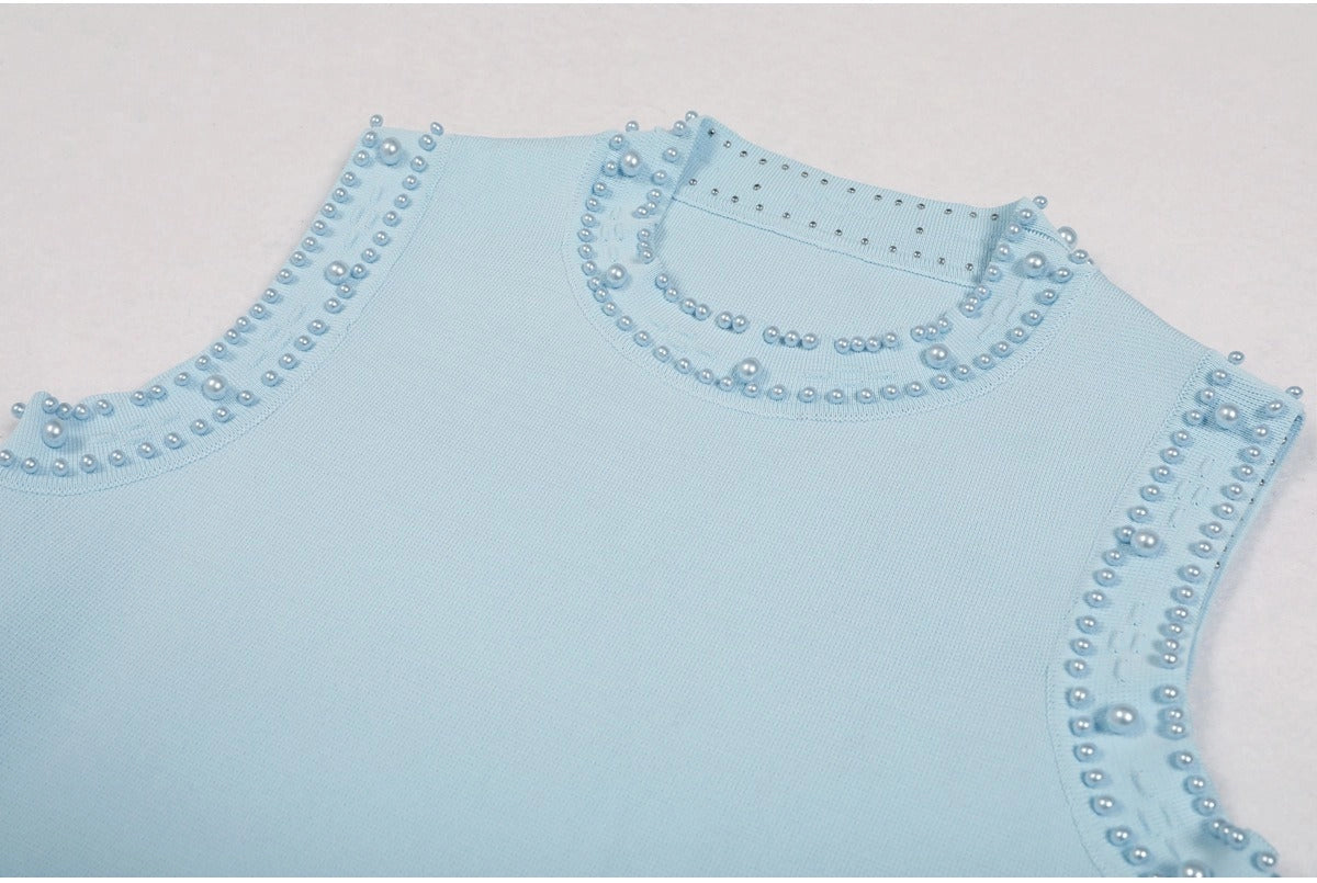 Pearl Round Neck Knit Midi Dress