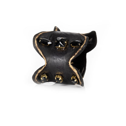 Obsidian Sculpt Leather Cuff Black Crystal Statement