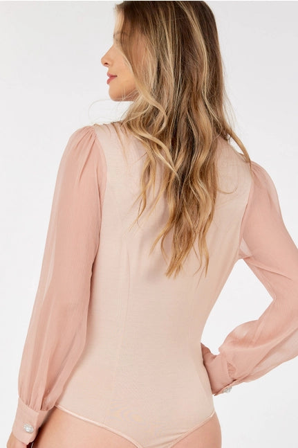 Surplice Neckline Long Sleeve Chiffon Bodysuit
