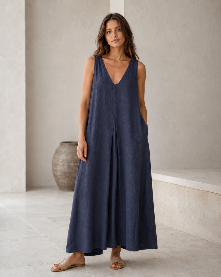 Navy Linen Maxi Dress