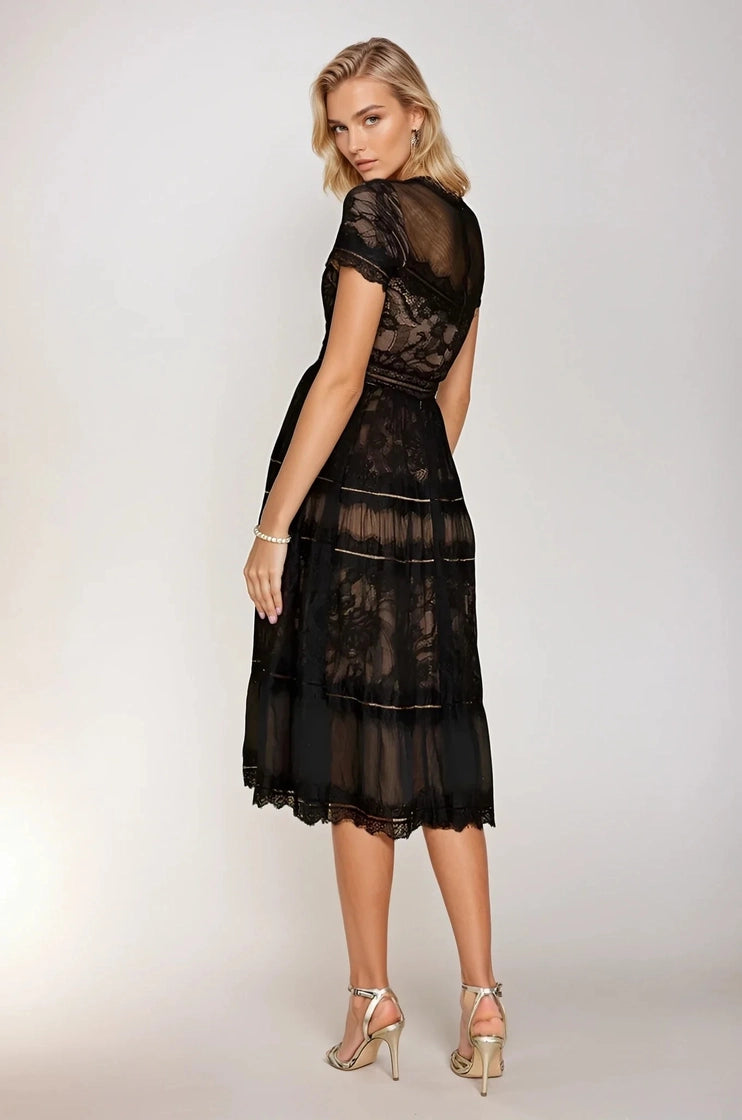 Midi Lace Short Sleeve Cocktail Dress