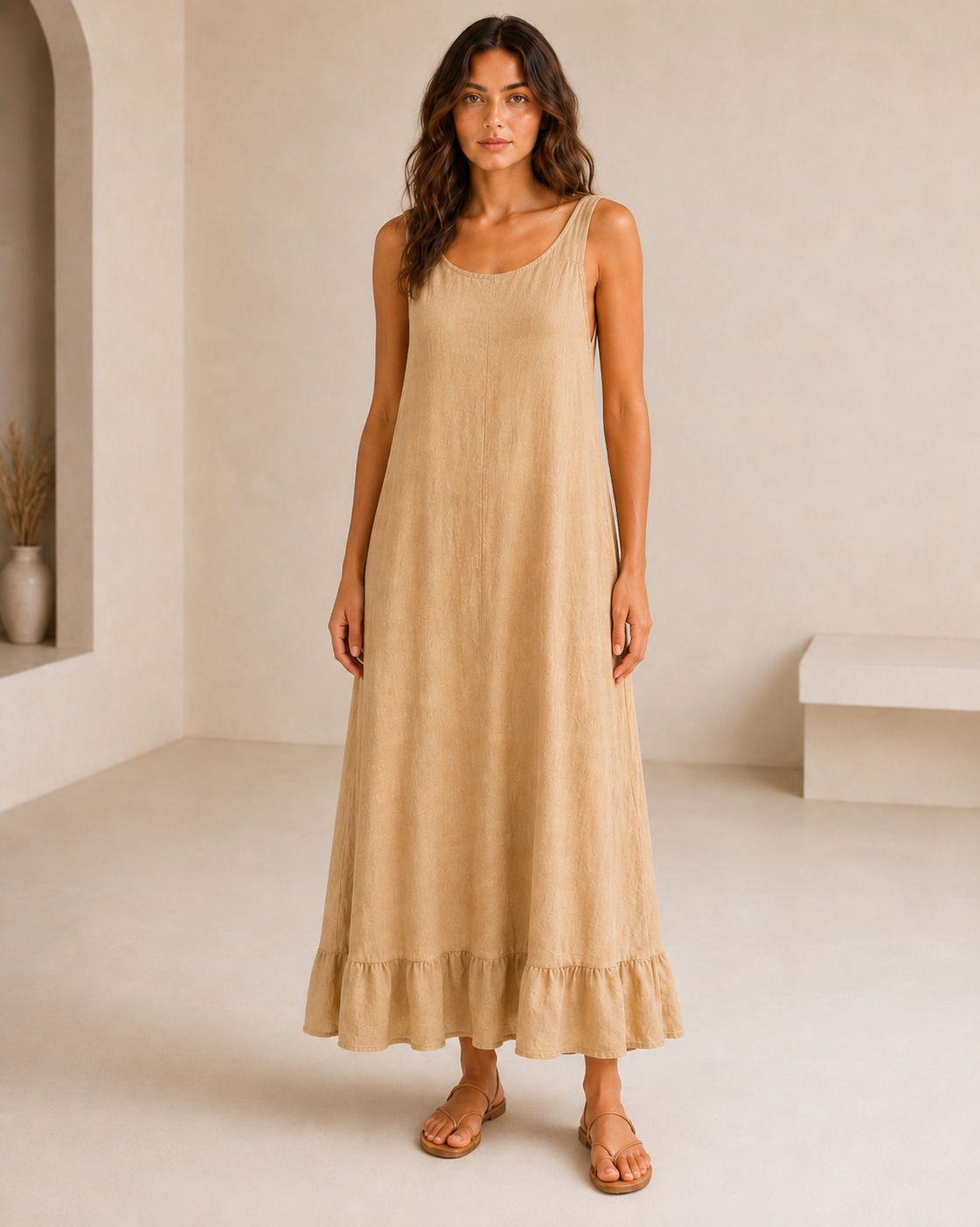 Crochet-Back Linen Maxi Dress