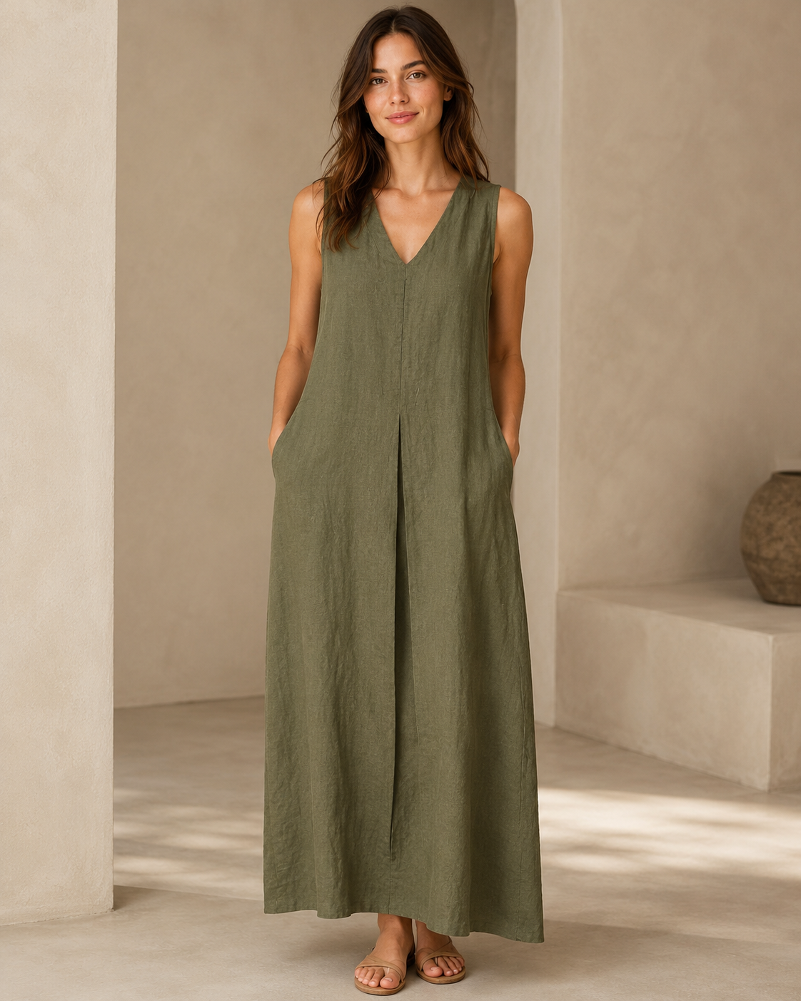 Sage Green Linen Maxi Dress