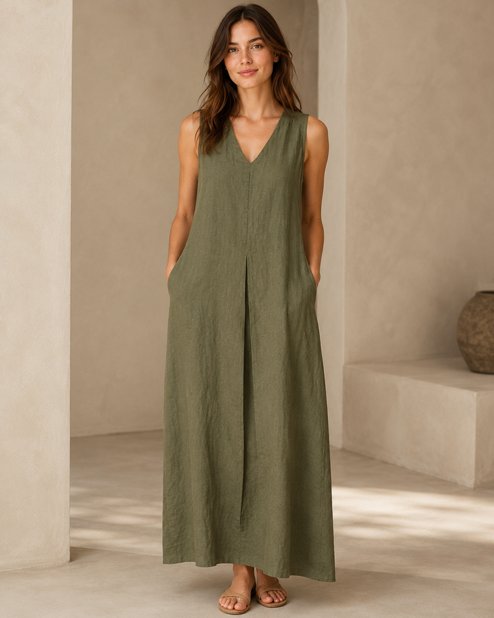 Sage Green Linen Maxi Dress