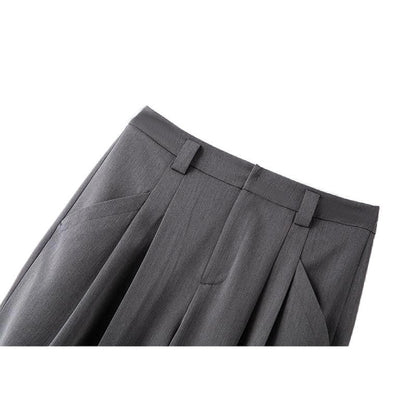 Relaxed Fit Solid Color Wide Leg Floor-Length Suit Trouser