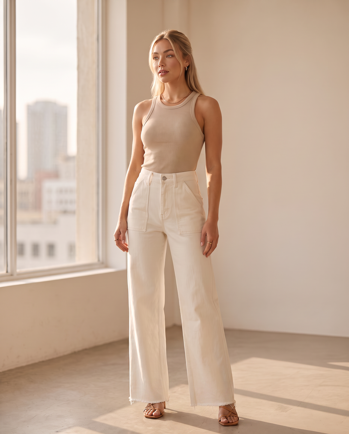 White High-Rise Relaxed Wide-Leg Jeans