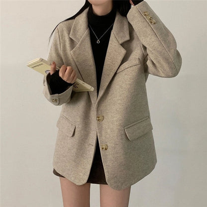 Vintage Mid-Length Oversized Woolen Blazer
